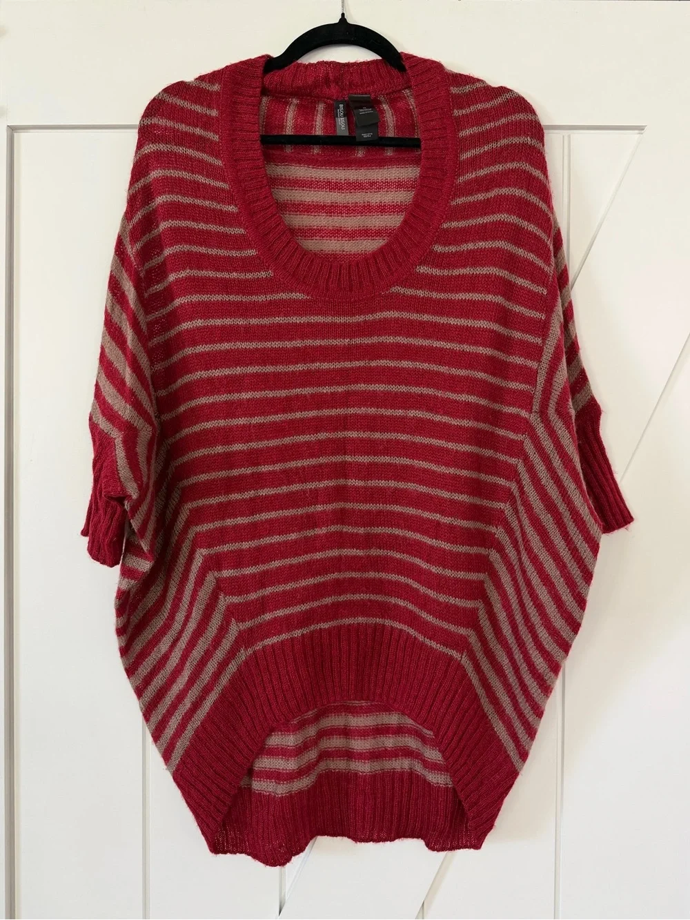 BISOU BISOU Burgundy and Grey Striped Oversized Sweater